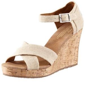 TOMS Natural Woven Cork Strappy Wedge Sandal